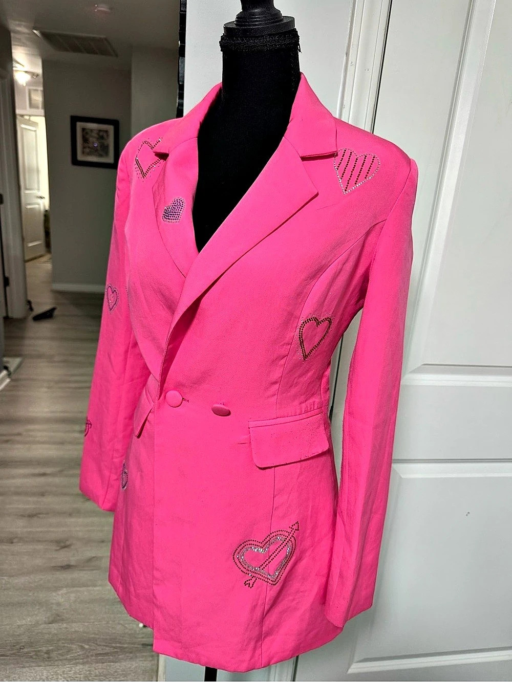 Fashion Nova Pink Heart Embellished Blazer/Romper  Like New